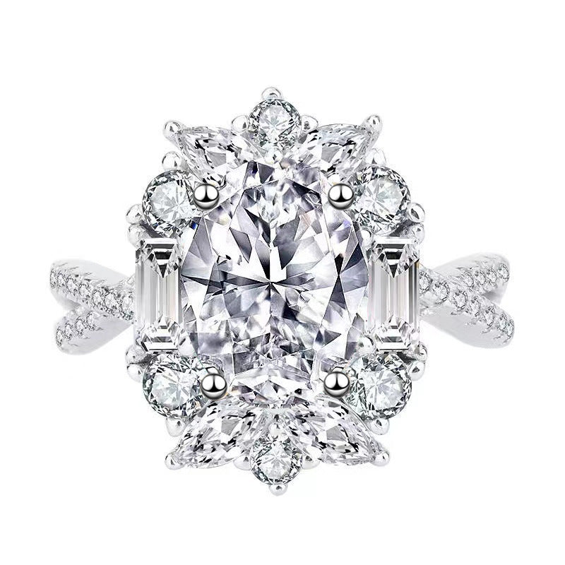 Wholesale White gold inlaid zircon imitation moissanite oval pigeon egg carat diamond ring